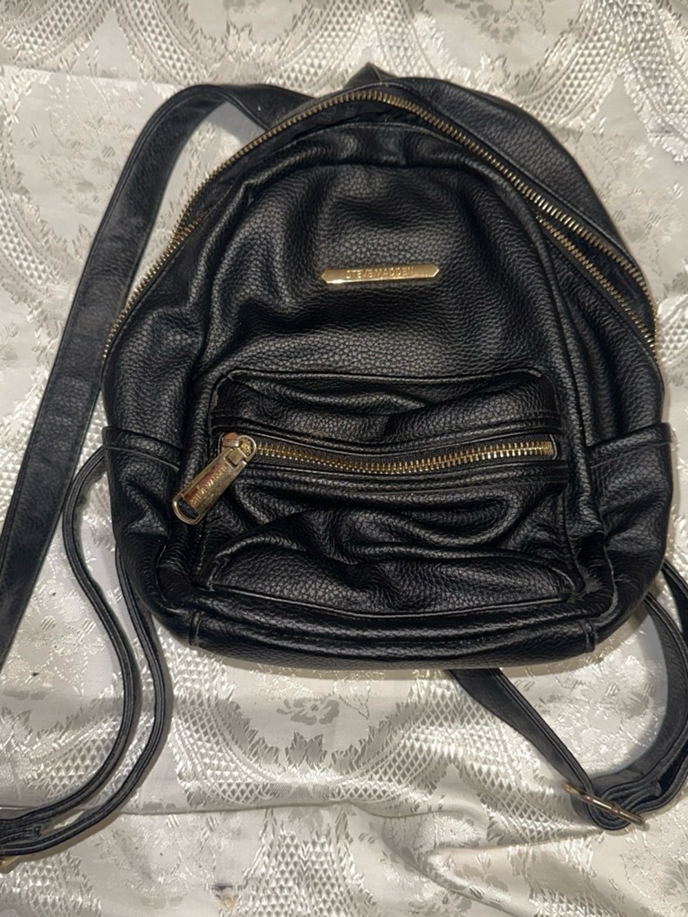Black Faux Leather Mini Backpack - Unbranded